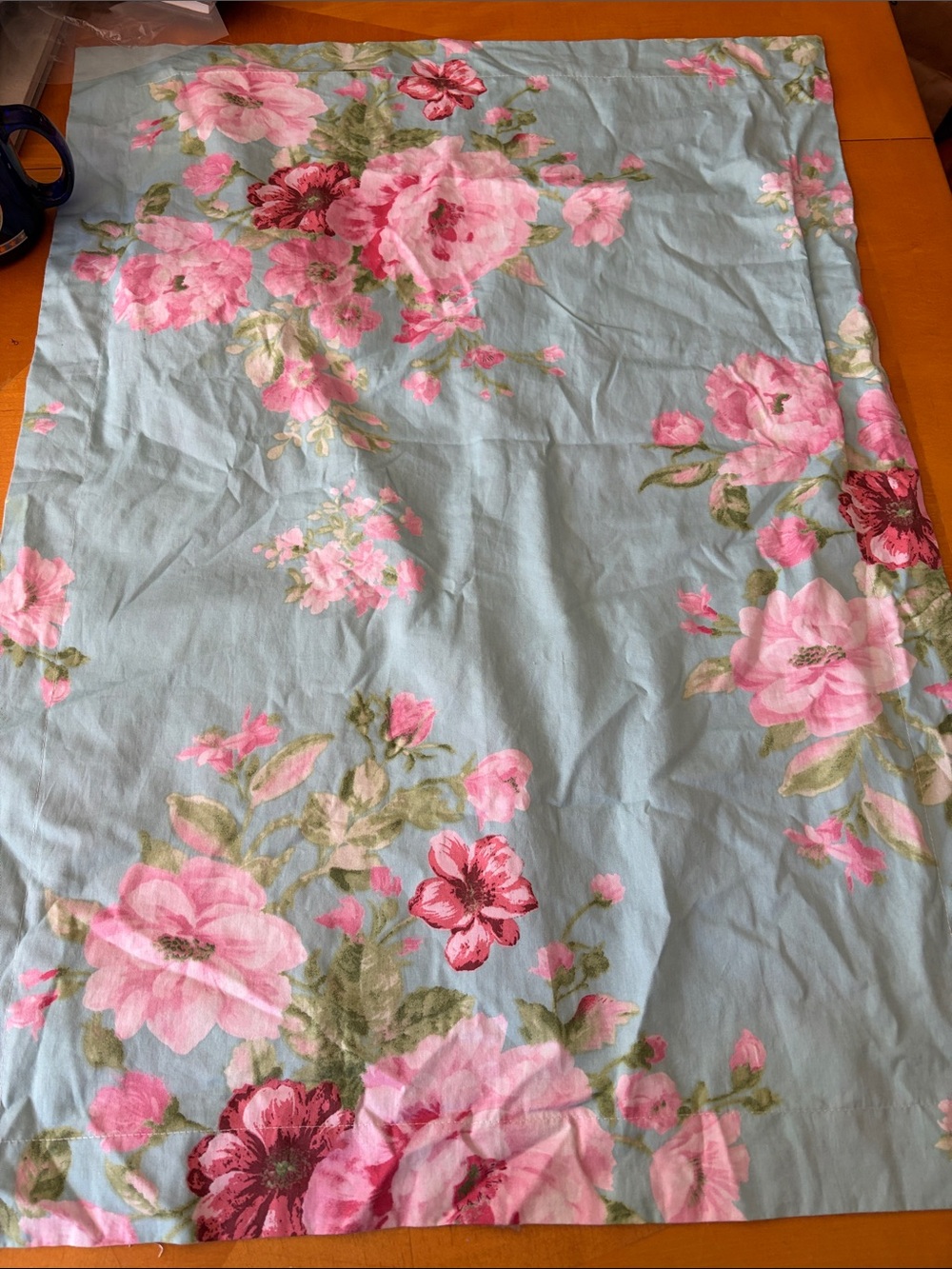 Floral Cotton Duvet Cover - Pink Roses on Light Blue